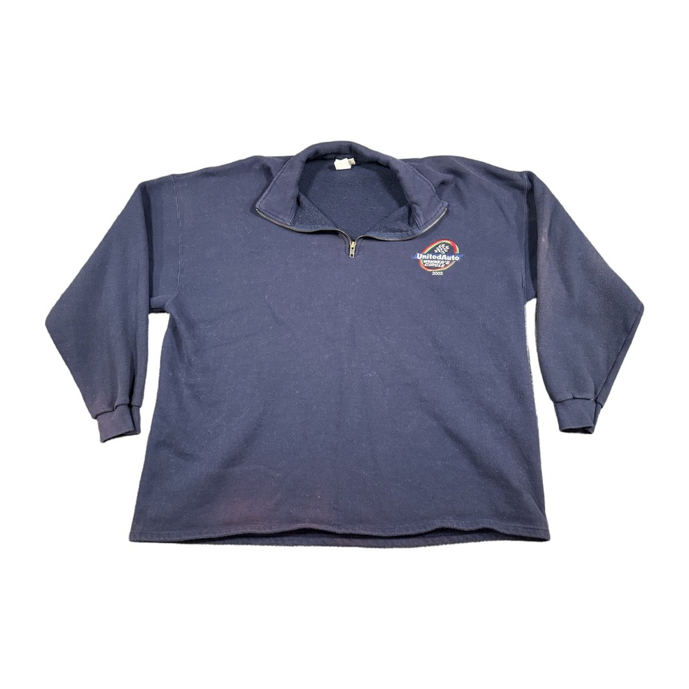 Vintage Lee Heavyweight Quarter Zip Pullover Navy Blue UnitedAuto Racing 2XL
